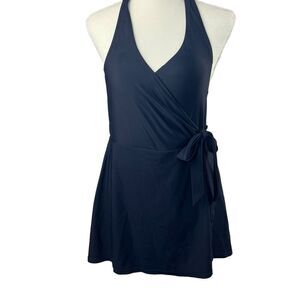 J. Crew Halter Wrap Swim Dress Size 6 Navy Blue Swimsuit